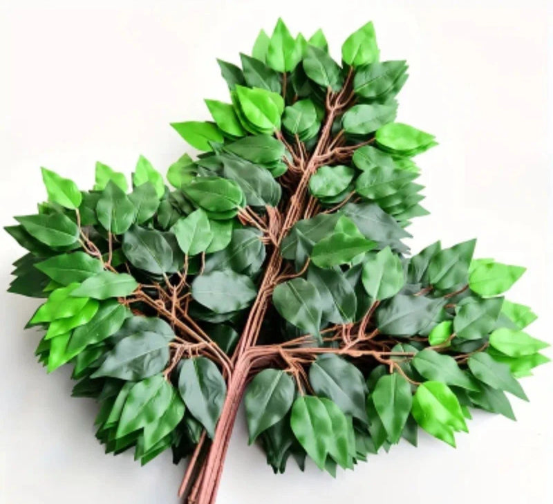 Artificial green foliage plant branches with brown stems, 14-piece set.