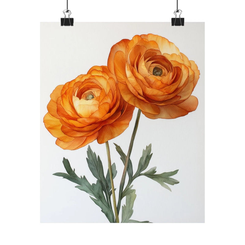Boho Orange Ranunculus Flower Art Print Poster, Minimalist Floral Wall Art 5 Ranunculus