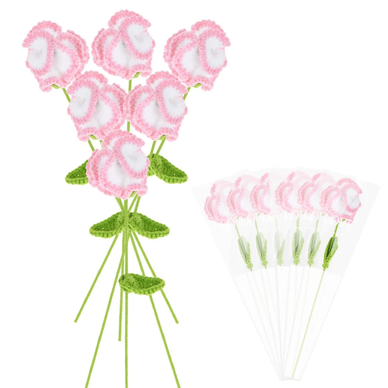 6-Pack Crochet Flowers, Knitted Artificial Wool Carnation [Gradient Pink] Carnation