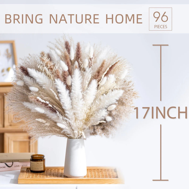 96PCS Natural Dried Pampas Grass Bouquet Boho Home Decor Phragmites Dried Flower Pampas Grass
