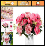 Artificial Peony Silk Flowers Bouquet - 4 Bundles Fake Peonies for Home Wedding Peony