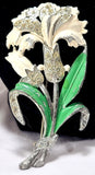 Vintage Silver Carnation Flower Enamel Brooch Pin Carnation