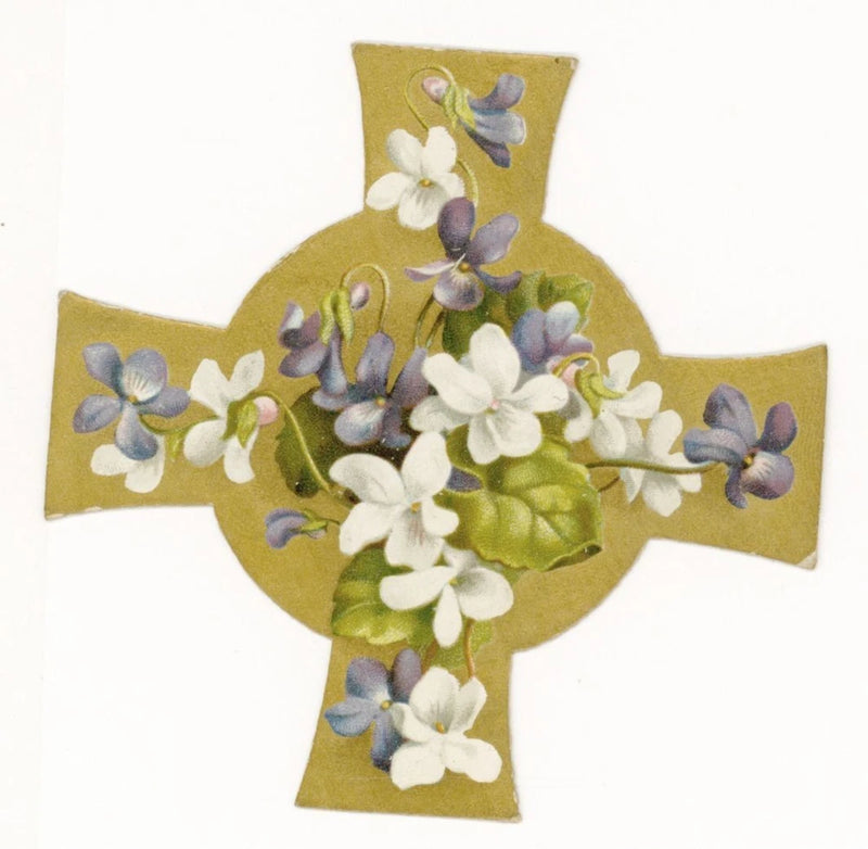 Violet flowers, Lily of the valley, cross, Christmas card, R. Tuck circa 1900 Lily
