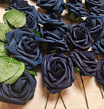 56pcs 3" Mini Navy Blue Foam Rose Flowers Stems Wedding Party Decorations Bouquet
