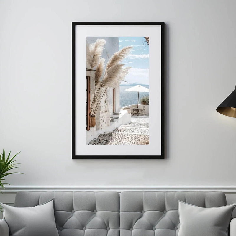 Pampas Grass Window, Calm Santorini Poster Premium Quality Choose your Size Pampas Grass