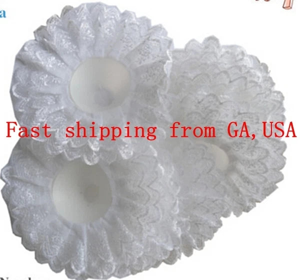 White lace rosette collar appliques with scalloped edges, two pieces