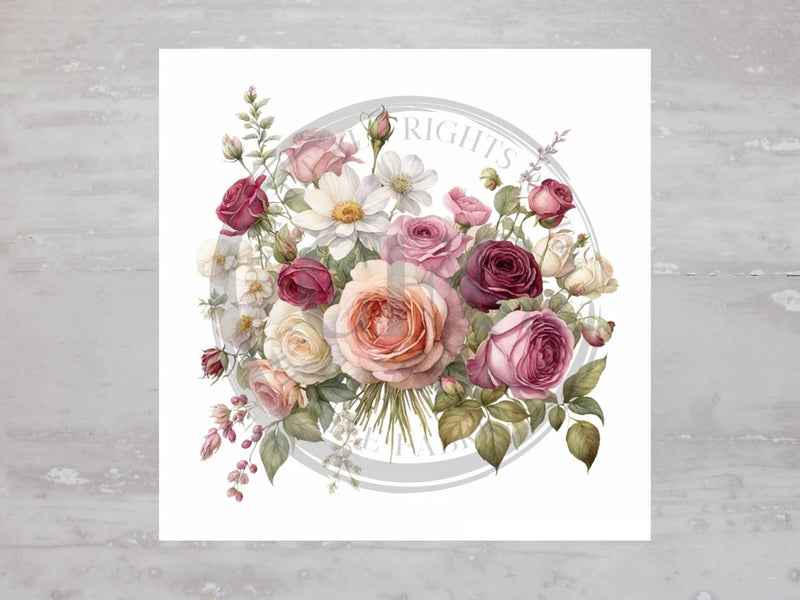 Roses fabric panel with oval medallion of mixed roses and white daisies