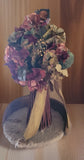 Artificial Hydrangea Bouquet w/Stick Style Vase, Mix Of Cream, Burgundy, & Green Hydrangea