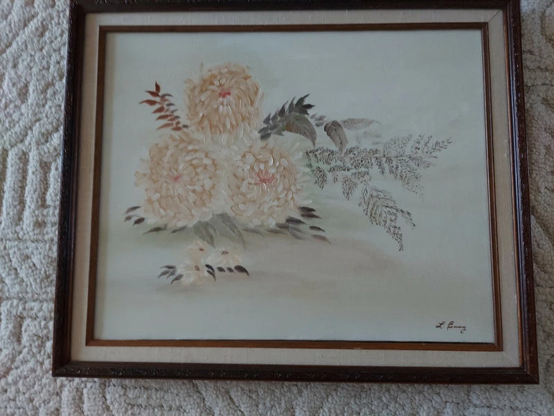 CANVAS PANEL BOARD OIL PAINTING - BEIGE/YELLOW HYDRANGEA Hydrangea