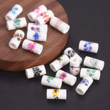 20pcs 11x6mm Cylinder Shape Flower Patterns Ceramic Porcelain Loose Craft Beads Sunflower