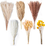 100PCS Natural Dried Pampas Grass 17.5" Fluffy Bouquet for Home Wedding Pampas Grass