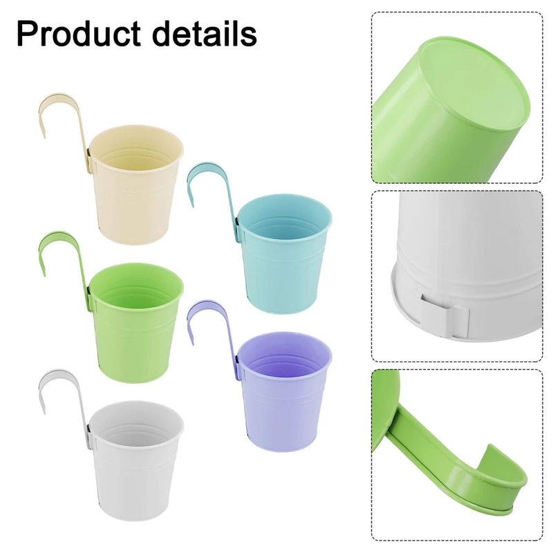 5pcs Metal Hanging Flower Pots for Garden For Fence Balcony with Hooks Garden Plants