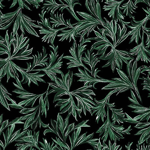 Winterberry Floral cotton quilt fabric Benartex 14016P12B Winter Leaves Black Flowering Plants