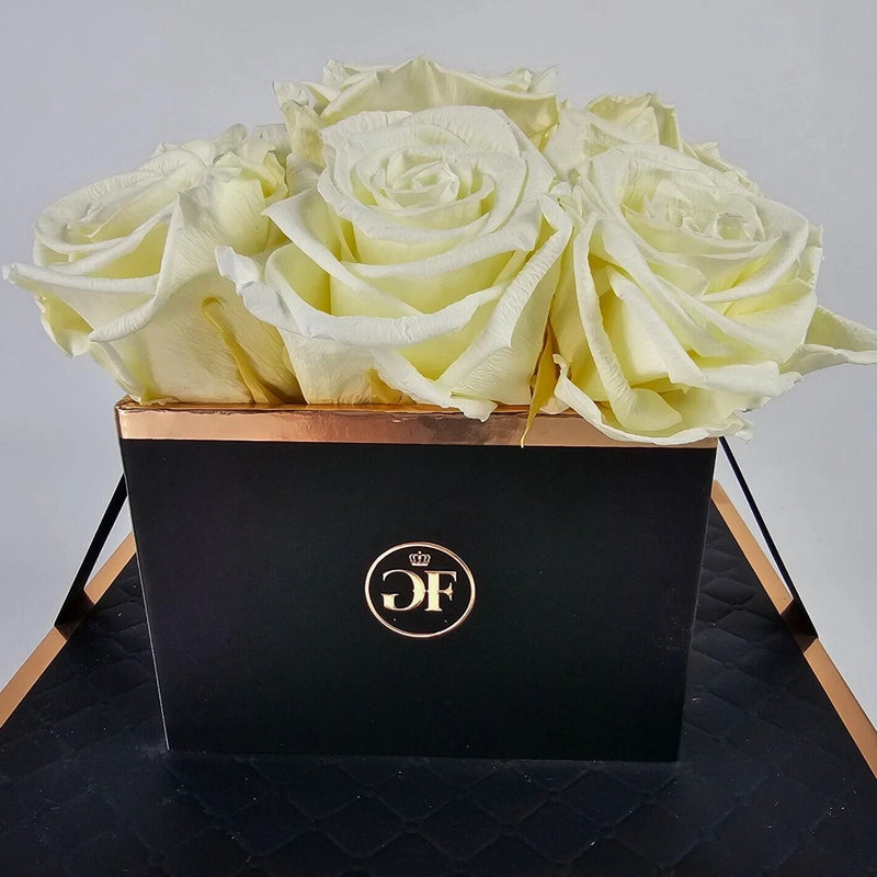Glam Fleur Preserved 9 White Cream Real Roses in Square Gift Box Dried Flower