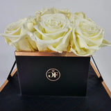 Glam Fleur Preserved 9 White Cream Real Roses in Square Gift Box Dried Flower