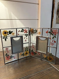 Glass & Lead pressed flower Double photo frame 2x3 table top picture 5.25x 6.25 Dried Flower