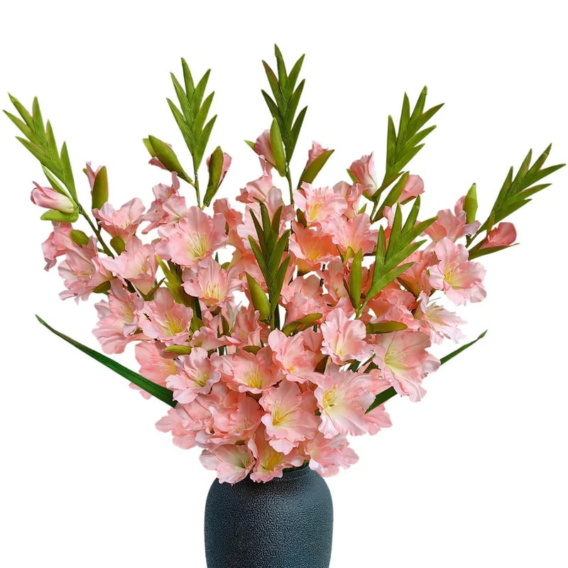 Pack of 6 - Gladiolus Flowers Artificial Orchid Plants Long Silk Flower Stems... Green Plant