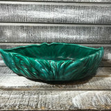 Vintage Ceramic Planter Green Shallow Leaf Lily Pad Lotus Flower Design Lily