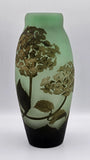 Signed Arsall Cameo Art Glass 12" Vase c1910 Hydrangeas Brown Green Seafoam Hydrangea