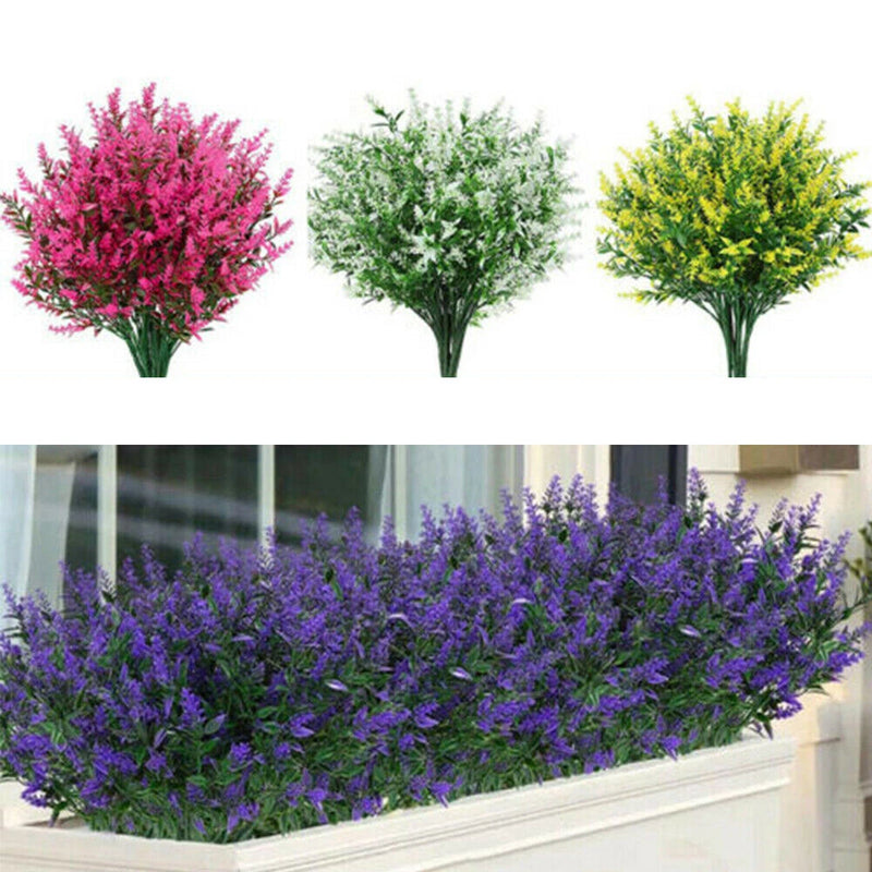 Artificial purple lavender-style flower plant for indoor outdoor garden decor, plastic.
