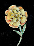 Vtg SIGNED 3D ART DECO ENAMEL FLOWER CARNATION  RHINESTONE  BROOCH HAT STICK PIN Carnation