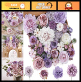Purple Silk Flower Combo - Dahlia & Roses Mix for DIY Wedding Bouquets, Baby Sho Hydrangea