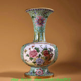 8" Qianlong Marked Cloisonne Enamel Copper Gilt Peony Flower Bird Bottle Vase Peony