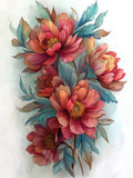 Red and Teal Peony Bouquet Floral Art Poster 18x24in Peony