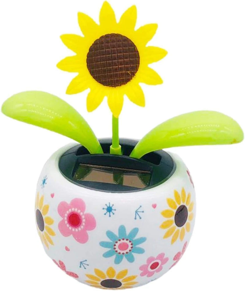 Solar-powered dancing sunflower decor, yellow bloom on green leaves with floral solar base
