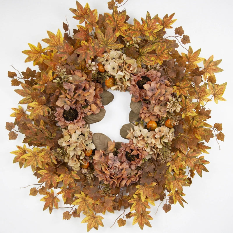 26 Inch Artificial Dried Hydrangea Wreath, Autumn Fall Wreath, Handmade Silk ... Hydrangea