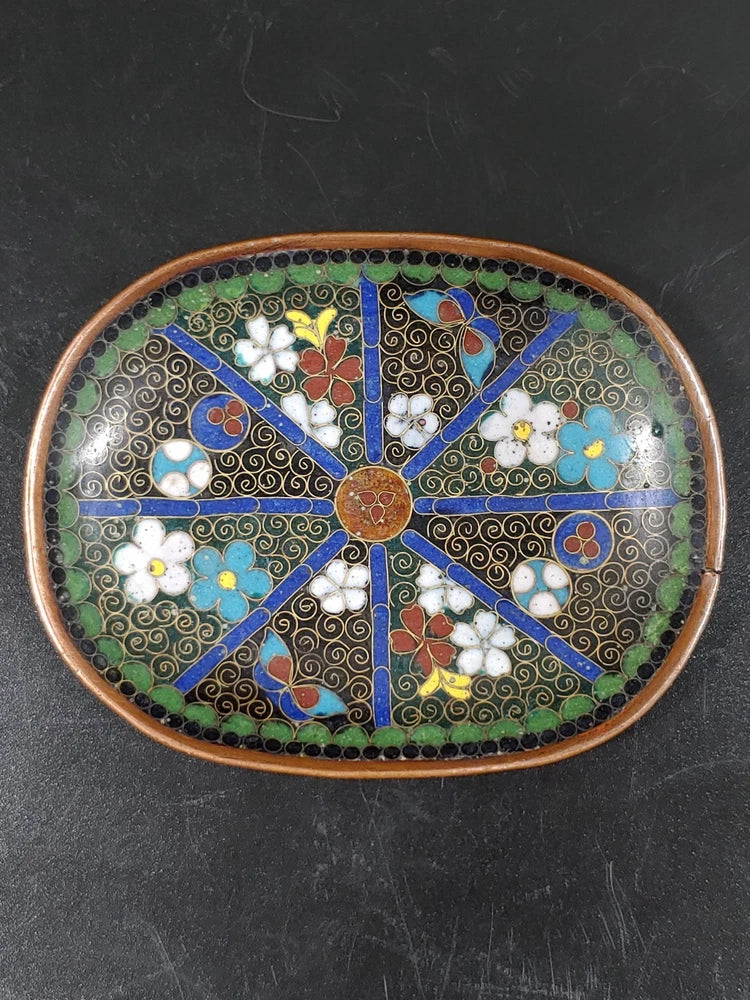18th C Chinese Qianlong Copper Cloisonne Hydrangea Flower Tea Plate Hydrangea