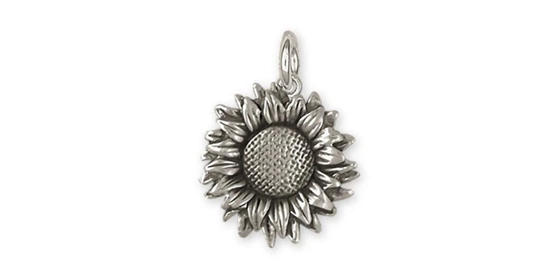 Sterling silver sunflower flower charm with textured center and petal details