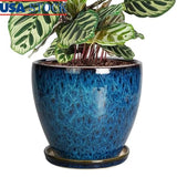 8 Inch Ceramic Planter Pot W/ Drainage Hole Saucer Indoor Outdoor Garden Pots US Garden Plants