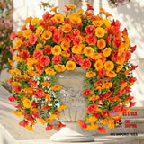 2 PCS Artificial Hanging Flowers Fake Plants Outdoor,Silk Yellow+orange Flowering Plants