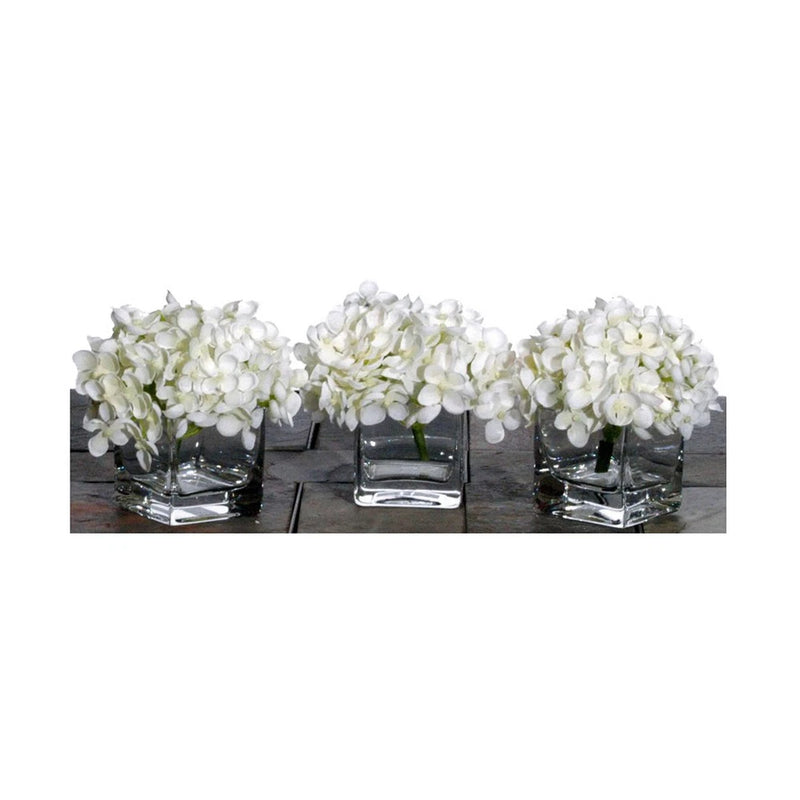 Vickerman Everyday Artificial White Mini Hydrangea Set of 3 - Faux Indoor Glass Hydrangea