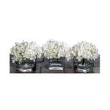 Vickerman Everyday Artificial White Mini Hydrangea Set of 3 - Faux Indoor Glass Hydrangea