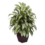 Nearly Natural Silver Queen with Decorative Planter Silk Plant in Green/Brown Green Plant
