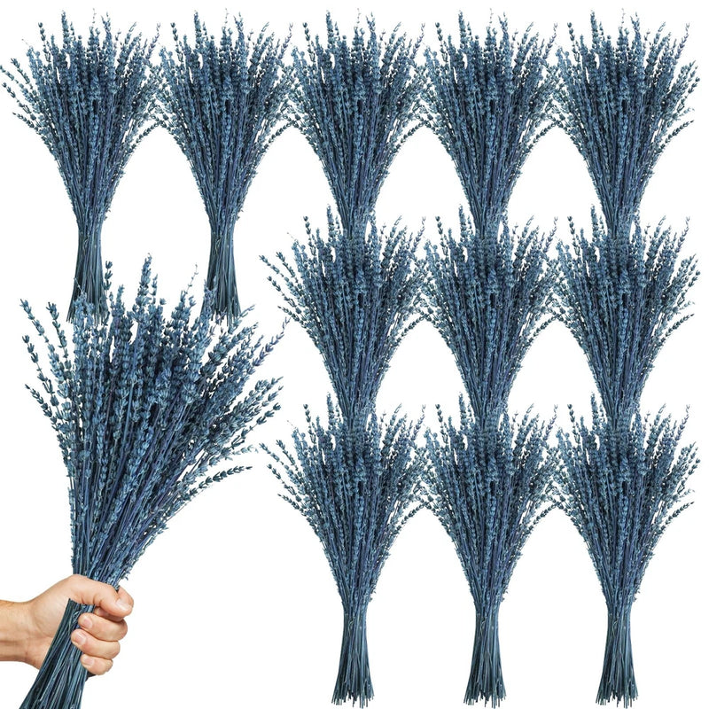 12 pack dried lavender flower bundles, blue stems tied in bunches
