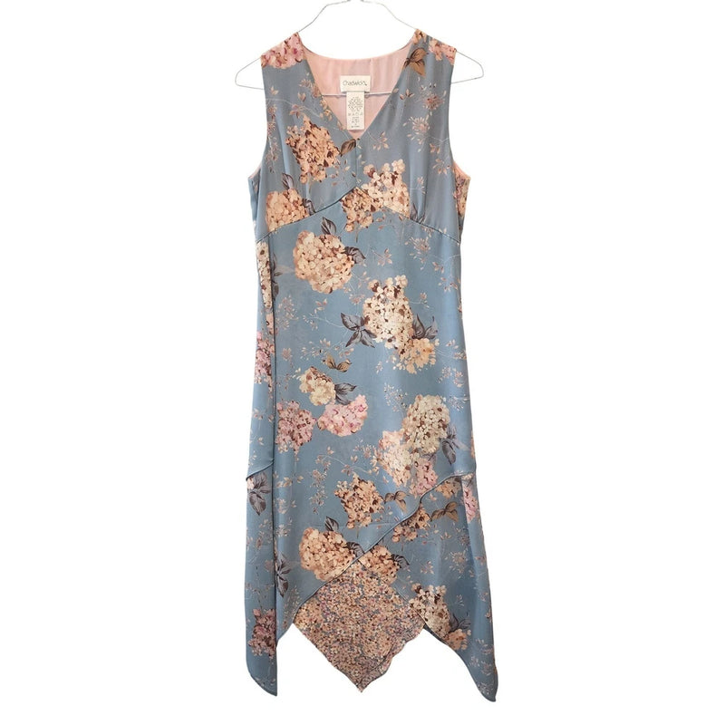 Chadwicks Hydrangea Floral Handkerchief Hem Midi Dress Blue Haze Multi Size 10 Hydrangea
