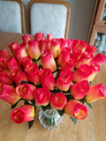 1 DOZEN - YELLOW/RED WOODEN ROSE BUDS 5 X 8 ARTIFICIAL FLOWERS - FREE SHIPPING Bouquet