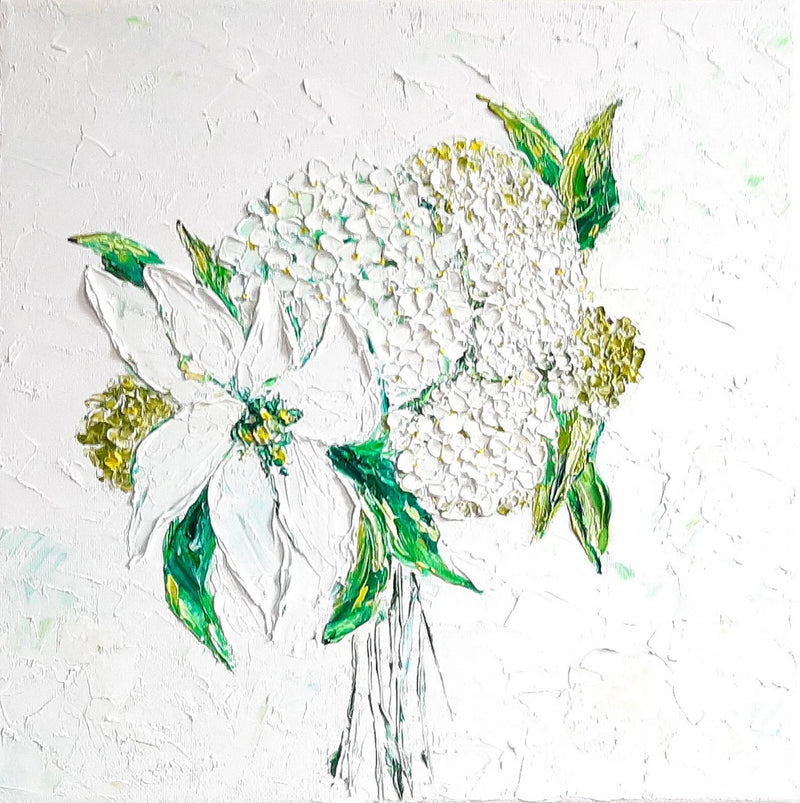 Hydrangea and Lily painting flowers original art impasto oil canvas 12x12 inches Hydrangea