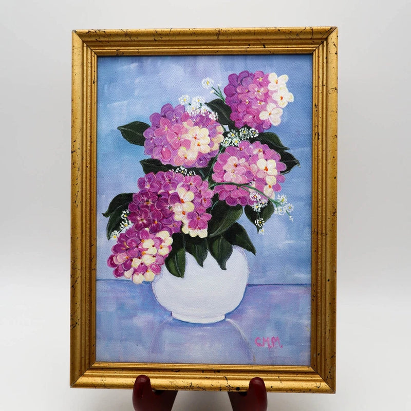 Hydrangea in Vase Still Life Original Art Painting Framed Floral Cottagecore 11" Hydrangea