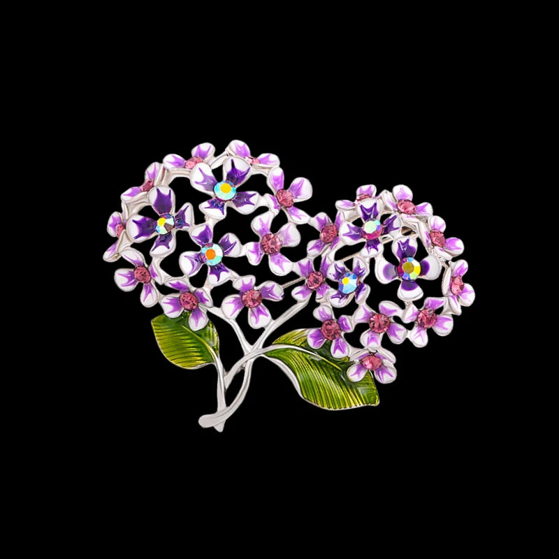 Women's Pink Enamel Crystal Rhinestone Hydrangea Flower Brooch Pin Hydrangea