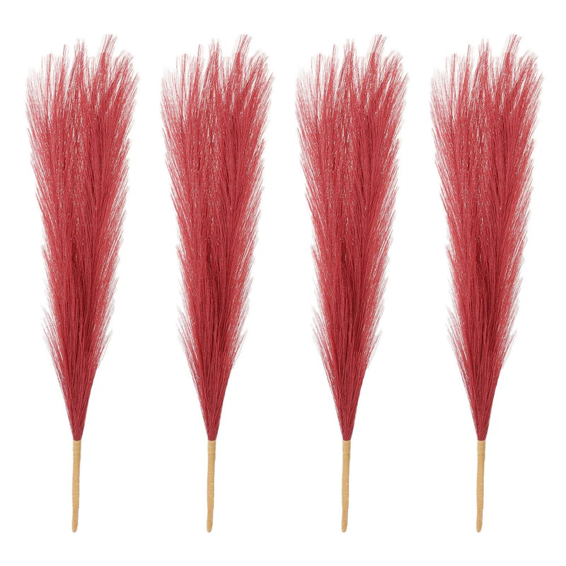 4 Pcs 17 Inch Faux Pampas Grass Artificial Boho Decor Wine Red Pampas Grass
