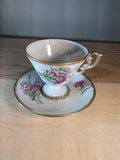 Enesco January Carnation Pink Roses, Mother of Pearl  Finish Cup & Saucer Carnation