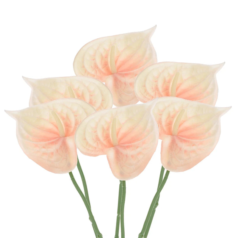 6Pcs 13" Artificial Anthurium Lily Flowers Floral Bouquet Decor, Light Orange Lily