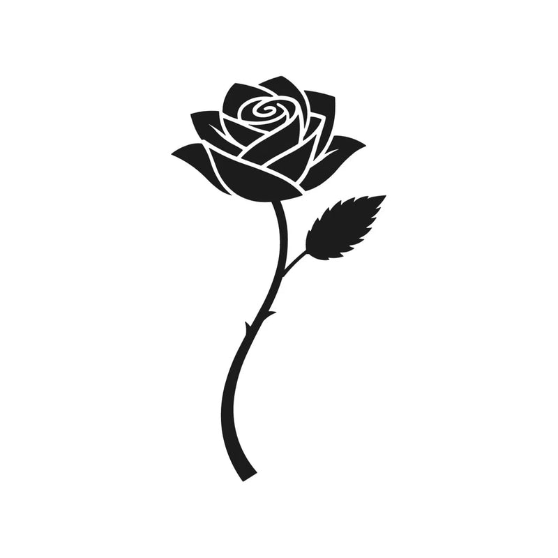 Black rose vinyl decal sticker, single flower with leaf