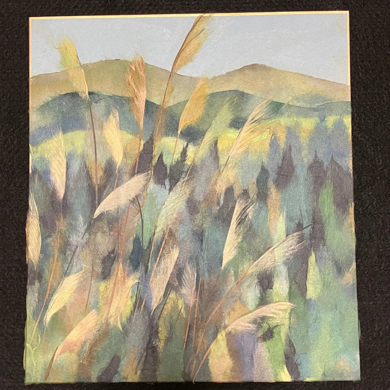 Japanese handmade paper collage chigiri-e SHIKISHI art "Pampas grass" #3142 Pampas Grass