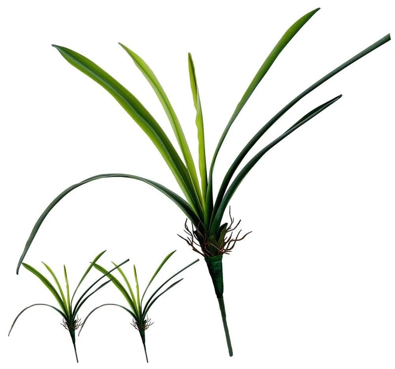 Set of 3 Real Touch Artificial Cymbidium Plants with Stems and Roots Faux Gre... Green Plant
