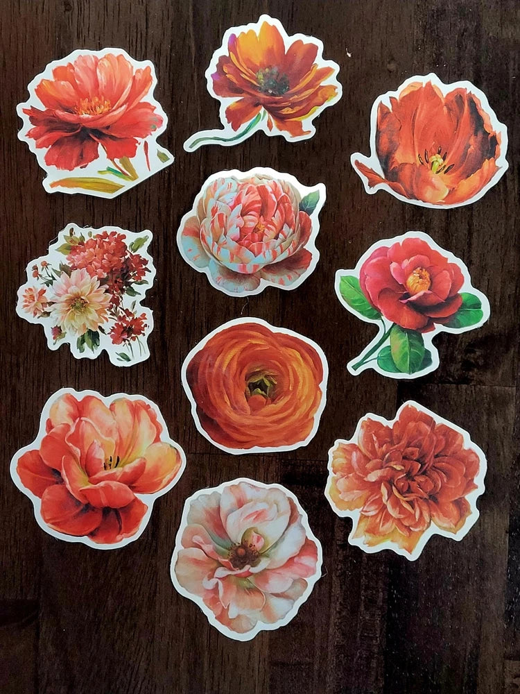 STICKERS x 10 Flowers Roses Poppy Gardenia Carnation Flower FL1 Carnation